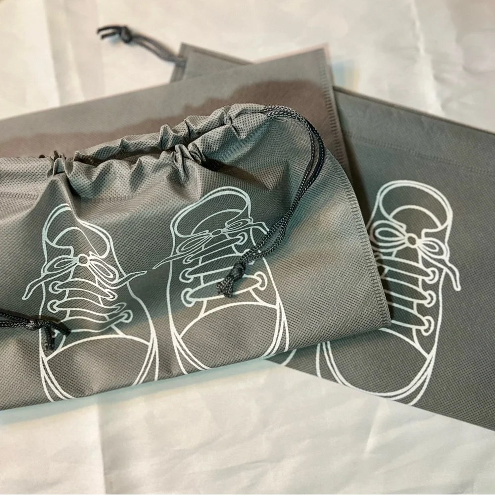 SHOE TRAVEL BAGS Set of 2 Gray  Drawstring Closure Great for Travel.